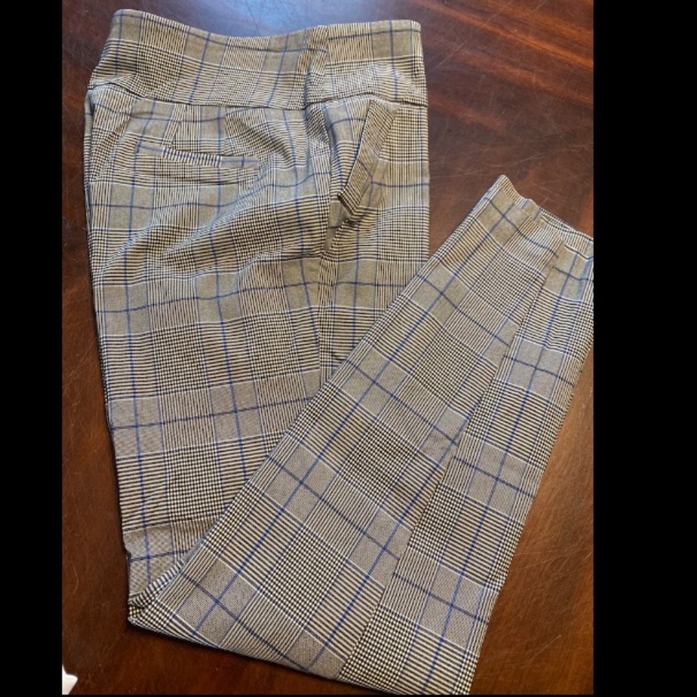 Soho Women's Skinny Plaid Pants - Gray with Blue Windowpane